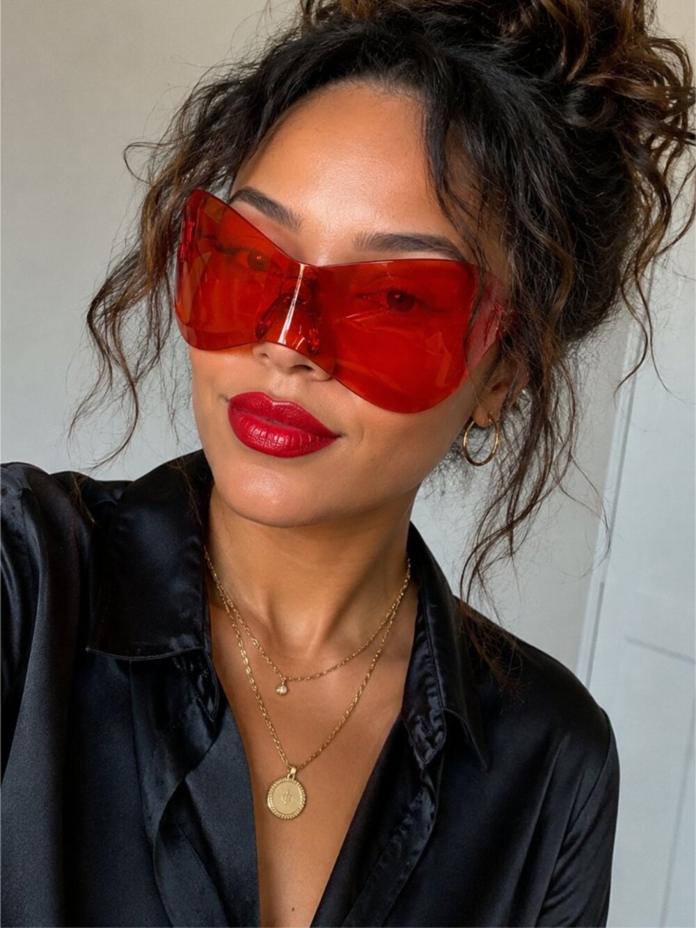 Red Oversized Shield Sunglasses Futuristic Visor UV400 Wrap Shades NWT
